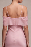 Chiffon donkerroze koude zeemeermin midi-jurk