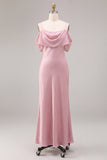 Chiffon donkerroze koude zeemeermin midi-jurk