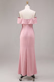 Chiffon donkerroze koude zeemeermin midi-jurk