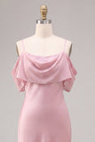 Chiffon donkerroze koude zeemeermin midi-jurk