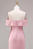 Chiffon donkerroze koude zeemeermin midi-jurk