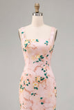 Bodycon roze vierkante hals midi bloemenjurk met split