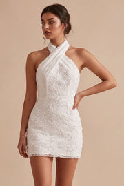 Halter nek Bloemen Bodycon Kleine Witte Jurk