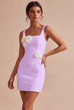 Vierkante hals bodycon kleine witte jurk met 3D-bloemen
