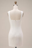 Vierkante hals bodycon kleine witte jurk met 3D-bloemen