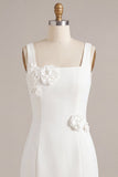 Vierkante hals bodycon kleine witte jurk met 3D-bloemen