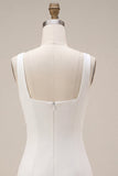 Vierkante hals bodycon kleine witte jurk met 3D-bloemen