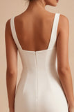 Vierkante hals bodycon kleine witte jurk met 3D-bloemen