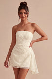 Strapless bloemen bodycon Kleine witte jurk met sjerp