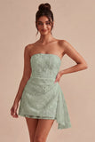 Strapless bloemen bodycon Kleine witte jurk met sjerp