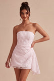 Strapless bloemen bodycon Kleine witte jurk met sjerp