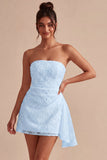 Strapless bloemen bodycon Kleine witte jurk met sjerp