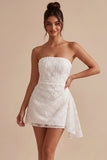 Strapless bloemen bodycon Kleine witte jurk met sjerp