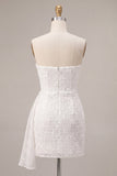 Strapless bloemen bodycon Kleine witte jurk met sjerp