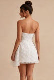 Strapless bloemen bodycon Kleine witte jurk met sjerp