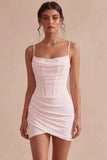 Bodycon korset Spaghetti bandjes gerimpeld Klein Wit Jurkje
