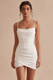 Bodycon korset Spaghetti bandjes gerimpeld Klein Wit Jurkje