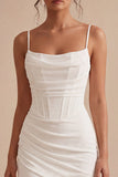 Bodycon korset Spaghetti bandjes gerimpeld Klein Wit Jurkje