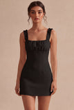 Vierkante hals met ruches Bodycon Klein Wit Jurkje