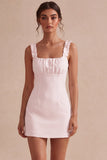 Vierkante hals met ruches Bodycon Klein Wit Jurkje