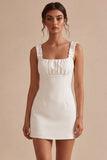 Vierkante hals met ruches Bodycon Klein Wit Jurkje