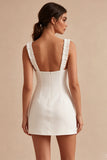 Vierkante hals met ruches Bodycon Klein Wit Jurkje