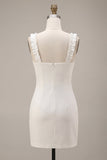 Vierkante hals met ruches Bodycon Klein Wit Jurkje