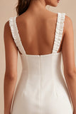 Vierkante hals met ruches Bodycon Klein Wit Jurkje