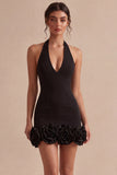 Halter Neck Bodycon Rugloos Klein Wit Jurkje met 3D-bloemen
