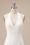 Halter Neck Bodycon Rugloos Klein Wit Jurkje met 3D-bloemen