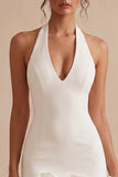 Halter Neck Bodycon Rugloos Klein Wit Jurkje met 3D-bloemen