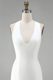 Halter Neck Bodycon Rugloos Klein Wit Jurkje met 3D-bloemen