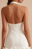Halter Neck Bodycon Rugloos Klein Wit Jurkje met 3D-bloemen