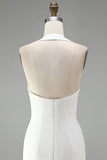 Halter Neck Bodycon Rugloos Klein Wit Jurkje met 3D-bloemen