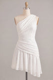 Eenschouder gerimpelde kant asymmetrisch bodycon Kleine witte jurk