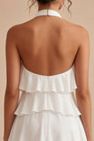 A-lijn halter hals bloemen chiffon kleine witte jurk met ruches