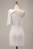 Bodycon Eenschouder Bloemen Kleine Witte Jurk met strik