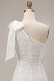 Bodycon Eenschouder Bloemen Kleine Witte Jurk met strik