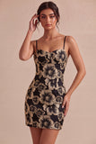 Ivoor Bodycon Spaghetti Straps Bloemen Jacquard Mini Jurk