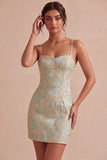 Ivoor Bodycon Spaghetti Straps Bloemen Jacquard Mini Jurk
