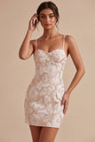 Ivoor Bodycon Spaghetti Straps Bloemen Jacquard Mini Jurk