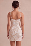 Ivoor Bodycon Spaghetti Straps Bloemen Jacquard Mini Jurk
