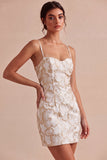 Ivoor Bodycon Spaghetti Straps Bloemen Jacquard Mini Jurk