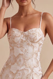 Ivoor Bodycon Spaghetti Straps Bloemen Jacquard Mini Jurk