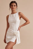 Ronde hals bodycon bloemen kleine witte jurk met split
