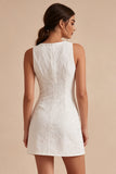 Ronde hals bodycon bloemen kleine witte jurk met split