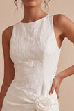 Ronde hals bodycon bloemen kleine witte jurk met split