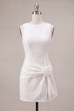 Ronde hals bodycon bloemen kleine witte jurk met split