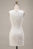 Ronde hals bodycon bloemen kleine witte jurk met split