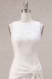 Ronde hals bodycon bloemen kleine witte jurk met split